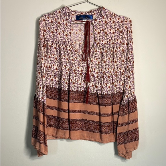 EUC Blue Rain Boho Style Long Sleeve Flowy Top Small - Picture 1 of 5